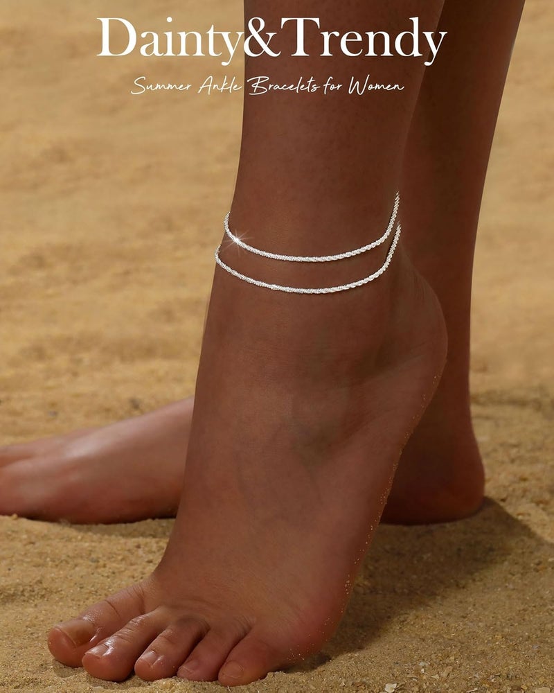 FUNEIA Gold Silver Ankle Bracelets for Women Waterproof 14K Gold Plated Anklets for Women Non Tarnish Dainty Layered Beaded Heart Anklet Set Summer Beach Foot Chain Jewelry Gifts Trendy Stuff - Image 1
